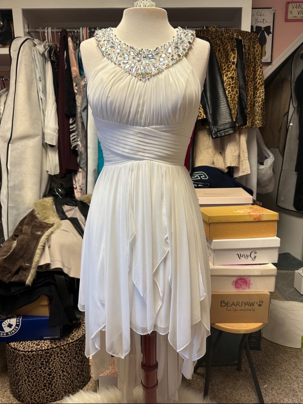 Sequin Hearts White One-Shoulder Beaded Cocktail Dress